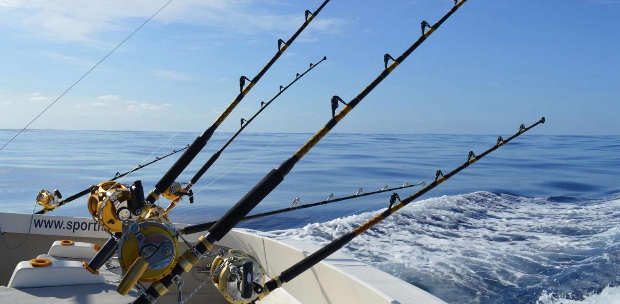 Professional rod setup on a boat during a Mauritius big game fishing tour