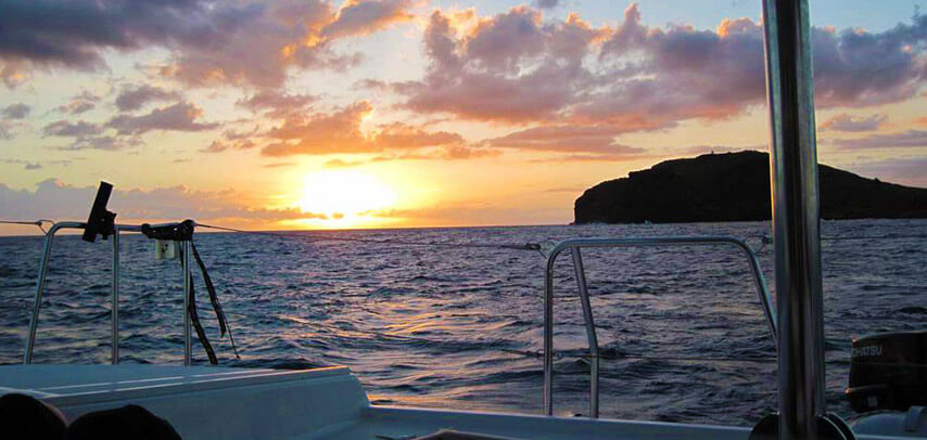 Evening sky over Grand Bay seen from a catamaran cruise in Mauritius